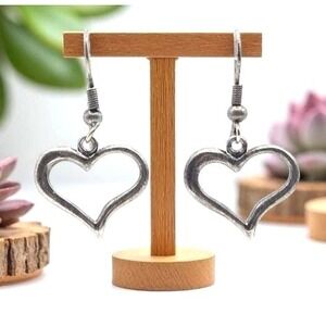 Schube Dakota West Open Heart Vintage Earrings Silver Drop Dangle Hook